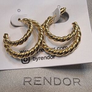 RENDOR "Victoria" Gold Twisted Hoop Earrings NWT